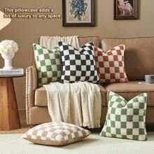 Pack Of 2 Decorative Throw Pillow Covers Checkerboard Luxury Soft Faux Fur Wool Set Cushion Couch Sofa Bedroom 16 X 16-Inch Black, Modern, - Sage Green - 查看 4