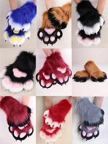 A Pair Of Furry Cat, Fox Paw Gloves - Suitable For Cosplay Halloween Fur Role Play, Rave Party Outfit Accessories And Animal Costume Set Accessories