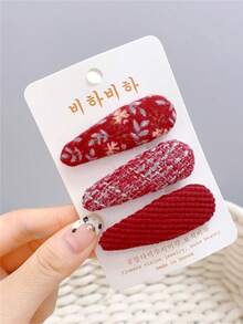 2025秋冬可爱简约布艺发夹套装，3件套，适合女性、女孩、学生，韩版时尚可爱花朵发夹，刘海发卡，发饰，头饰，发饰，拍照造型工具，水滴发夹，秋季，女士，旅行，美发工具，小物件，礼物，旅行，圣诞礼物 - 彩色 - 查看 5