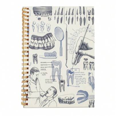 دفتر ملاحظات حلزوني طبي - رسومات طبية قديمة ورسومات تشريحية - مناسب لطلاب طب الأسنان والمهنيين والطلاب الطبيين - هدية مثالية للمجال الطبي وطب الأسنان والمجلات المهنية والرسومات التعليمية والمخططات التفصيلية، 5.5*8.3 بوصة، 100 صفحة، تجليد حلزوني ذهبي