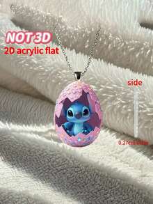 1 Dây chuyền Disney, hình quả trứng 2D bằng acrylic hình Stitch, dây đeo áo len thời trang, món quà cổ điển cho tiệc sinh nhật (Dây chuyền ngẫu nhiên) - Nhiều màu - Xem 1