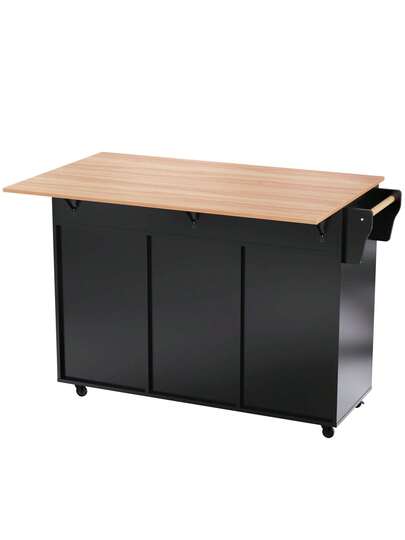 Kitchen Isl 129 71 91.5 Cm, Mobile Folding Tabletop, Drawers Storage Spaces, Trolley Metal Support Frame Height Adjustable Shelves, Kitchen, Dining Room view 11