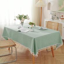 Meioro Striped Tablecloth Rectangle Tablecloths Cotton Blend Table Cloth Washable Tabletop Decorative Fabric Table Cover For Kitchen Dinning (Green, 47 X 63 Inch) - 綠色63x47長方形 - 查看 4