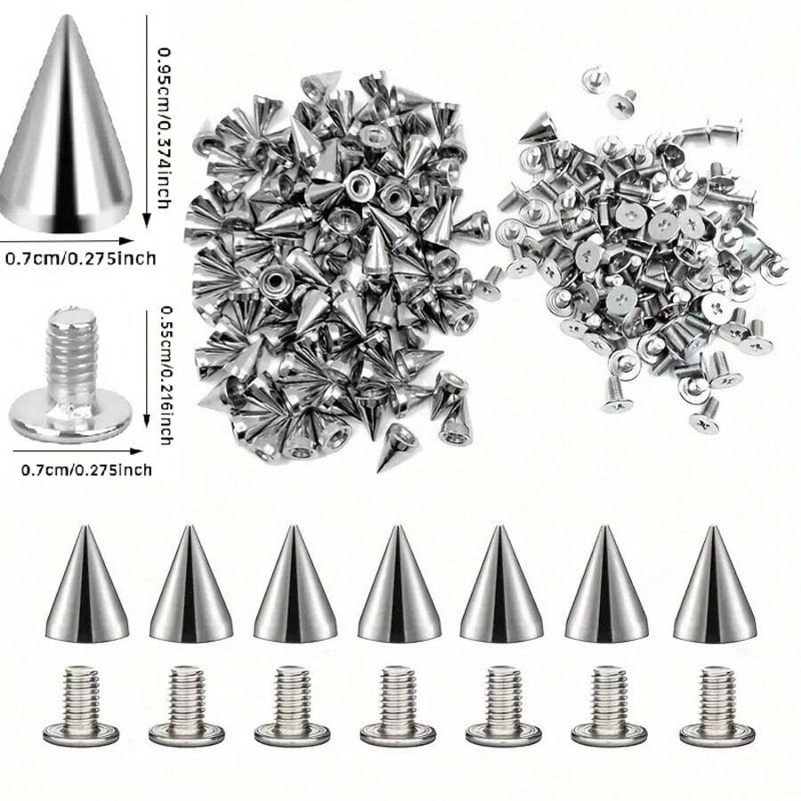 50/100/200pcs Punk Rivets, Cool Clothing, Bag, Hat DIY Crafting Cone Studs, Punk Style Rivet Accessories Screw Seats, Suitable For DIY Leather Crafts - 7mmx9.5mm Bullet Cone Studs And Metal Rivets