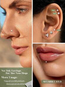 32Pcs 16G 18G Flat Back Stud Earrings For Women - Hypoallergenic Surgical Steel Internal Thread Stud Piercing Jewelry For Tragus Helix Cartilage Conch Nose Gold Silver Lip Labret Medusa Piercing - 銀色調 - 查看 2