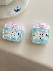 4 耳机保护套，夏季贝壳图案猫狗设计，适用于 Apple 1/2/Pro 保护套，带绑带 - 藍色 - 查看 8