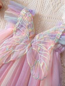 Baby Girl Butterfly Wings Dress For Girls Birthday Party Fairy Tulle Princess Toddler Sleevless Tutu Dresses - Pink - View 4