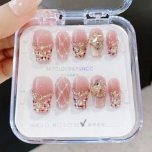 Bộ 10 móng tay giả ngắn thủ công, dụng cụ làm móng mùa hè, móng tay dài đi biển cho nữ và bé gái, móng tay giả đầu Pháp hình quả hạnh nhân thời trang có thể tái sử dụng cho giáo viên, học sinh, văn phòng, du lịch, công sở thanh lịch - Nhiều màu - Xem 15