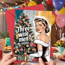 1 张，复古风格圣诞贺卡，带信封，节日圣诞树设计，适合父亲、母亲、儿子、女儿、孙子、孙女，适合家庭的圣诞快乐卡，纸质材料，适合节日送礼 - 彩色 - 查看 9