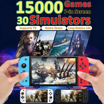 1 件 7 英寸大屏幕掌上 PSP 游戏机，内置 15000 个复古游戏和 30 个模拟器，怀旧老式插卡掌上 FC/GBA 经典操纵杆街机支持连接电视可充电游戏可保存作为节日生日礼物送给丈夫和男朋友