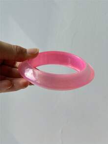 1 件优雅新款透明粉色树脂手链，条纹拼布不对称手链，迷人的女士叠戴珠宝 - 彩色 - 查看 16