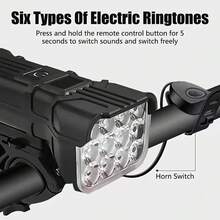 1PC Bicycle Headlight 12 LEDs 5 Modes USB Charge MTB Flashlight Road 2 In 1 Bike Lights With 140dB Horn Warning Cycling Front Lamp