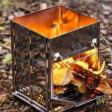 TAIMASI 1pc Compact Mini Firewood Stove - Stainless Steel Portable Fire Pit, Lightweight & Durable Design For Camping, BBQs, Backyard Gatherings - No Electricity Needed, Outdoor Heating & Cooking Essential, Bbq Accessory, Foldable Structure, Heatresistant Material-Perfect For Christmas, New Year's, Valentine's Day, And Father's Day Gifts - 銀色 - 查看 6