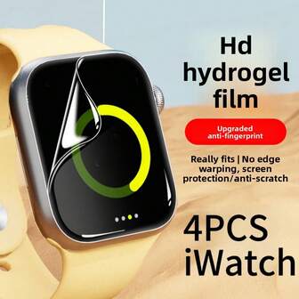 4 piezas Película de gel de agua compatible con Apple Watch 49mm/44mm/40mm Película de pantalla completa 45mm/41mm Película de gel de agua 38mm/42mm/Watch Ultra Series/9/8 Pegatina protectora 7/6/5/4/3/2/1/SE