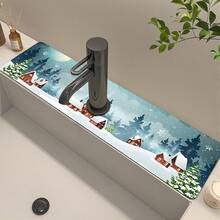 1 pièce Tapis de bonde en silicone antidérapant de la série Ambiance de Noël, tapis de bonde de cuisine, convient pour la protection et la décoration des robinets de salle de bain et de cuisine.