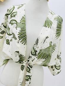 KISTYLE Crepe Blouse With Batwing Sleeves And Tie - Mint Green - View 2