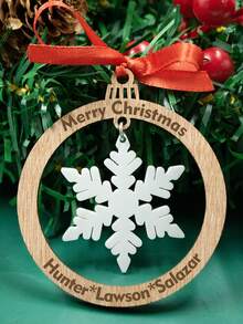 LICVIC Custom Christmas Decorations With Name, Personalized Christmas Tree Decorations, Customized Christmas Ornaments, Customizable Text Christmas Gifts, Wooden Snowflake Pendant, Diy Ornaments, Christmas, Party Decorations, Living Room Decor, Bag Charms, Garden, Room Decor, Boys, Girls, Mom, Dad, Family - Style a - View 5