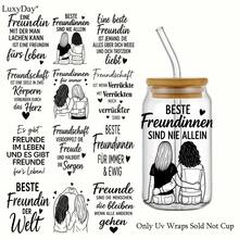4张德语最佳友谊语录主题UV DTF转印贴纸，带有友谊语录艺术贴纸，适用于杯子、瓶子、DIY家具、玻璃器皿、瓶子和工艺品。 - 彩色 - 查看 4