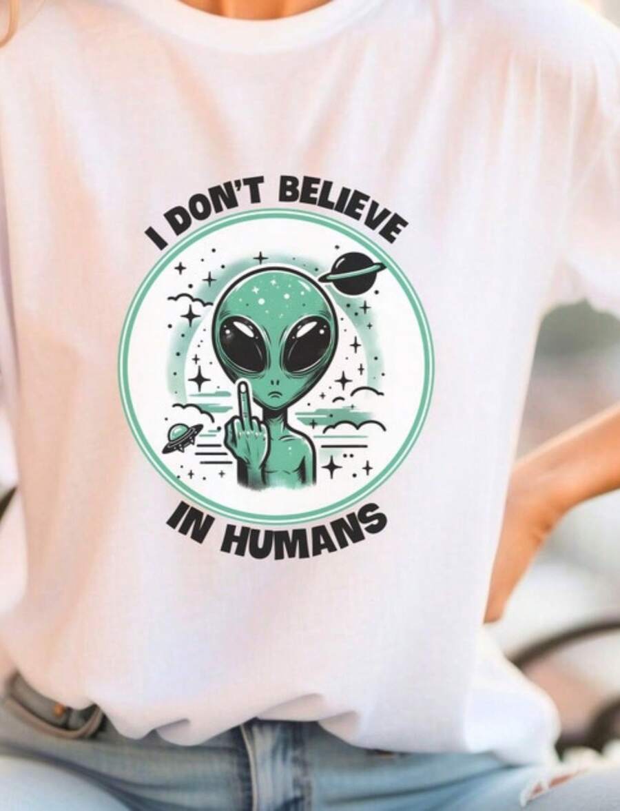 Alien I Don't Believe In Humans Shirt Alien Shirt Funny Alien Shirt Unique T-Shirt Alien Retro Alien Shirt Gift Idea - trắng - Xem 1