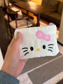 Sanrio 1 pieza Monedero bordado con gato Kitty de Sanrio, bolsa de almacenamiento mini, bolsa cosmética portátil, bordado de alta calidad para mujer, billetera mini, monedero, billetera de viaje de otoño, monedero para monedas, monedero para dinero, estilo Y2K
