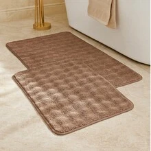 2-Piece Non-Slip Bath Mat Set – 60x100 Cm + 50x60 Cm – Soft 100% Polyester – Dotted PVC Backing – Machine Washable, Quick-Drying – Bathroom & Indoor Use – Made In Turkey
