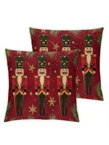 1/2/4pcs Nutcracker Decorative Throw Pillow Covers, Modern Style, 100% Polyester, Woven, Zipper Design, Suitable For Various Room Types - Red - View 8