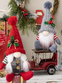 1Pc Nordic Style Seated Gnome Decor Ornament - American Country Design With Santa Claus Shape And Knitting Craft Christmas Decoration For Home Display Knitted Fabric With Filling Material Handmade Detail Festive Tabletop Accent Ideal For Holiday Atmosphere Creation Home Decor Christmas Decorations Room Decor Winter