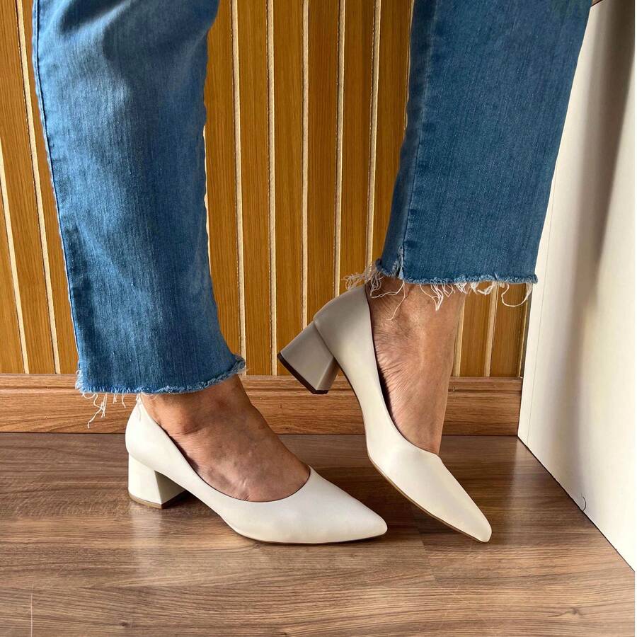 Women's Pumps 5cm Block Heel Comfortable Elegant Work Milithy Shoes - White - View 1