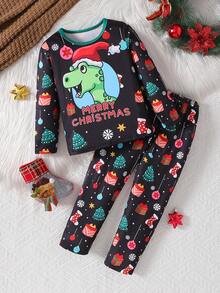 Young Boy Comfortable Christmas Pattern Pullover Long Sleeve Casual Homewear, Spring/Autumn - Black - View 1