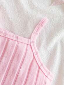 2pcs Baby Girls Casual Pink Furry Jacket And Ribbed Camisole Jumpsuit, Elegant And Fashionable - Pink - View 9