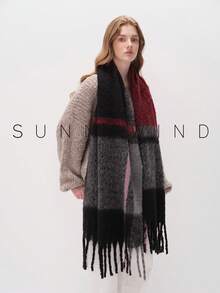 1 Stück Damen Lässiger Vielseitiger Warmer Polyester Karo Schal für Herbst/Winter - Schwarz - Übersicht 10