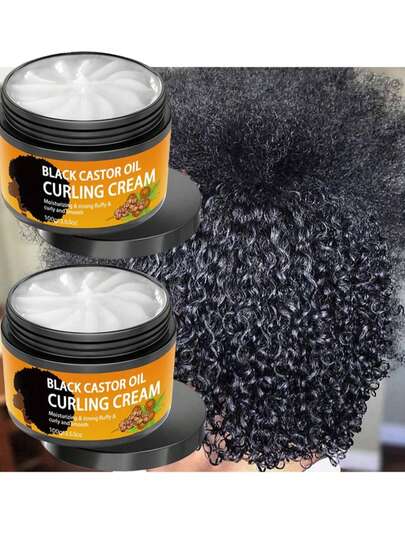 2pcs Black Castor Oil Curl Cream, Infused With Moroccan Argan Oil - Long-Lasting Frizz Control, Moisturizing Elastic Curl Styling Conditioner, Suitable For Dry And Curly Hair, Unisex