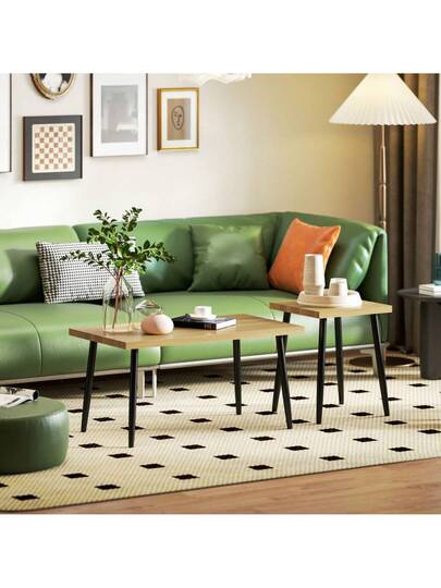 Coffee Tafel Set Of Side Tables Steel Frame, Living Room Bedroom Natural view 7