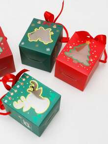 6件/12件圣诞苹果礼盒（配星丝带）、圣诞平安夜礼盒、卡通圣诞杯蛋糕盒、曲奇牛轧糖巧克力盒 - 彩色 - 查看 7
