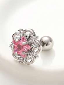 1pc Pink Series Bow & Flower Zirconia Encrusted Super Shiny 316 Titanium Steel Ear Cartilage Piercing Jewelry, Suitable For Gifts/Holidays - Multicolor - View 9