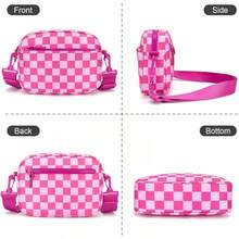 Checkered Crossbody Bag For Women Small Cute Purses  Shoulder Handbags Wide Strap - Rose Red Check - View 11