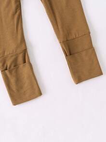 Junblebaby - Boys' Bamboo Fiber Solid Color Zippered One-Piece Pant - Double-Zip Design, With Foldable Foot Covers - A Casual And Comfortable Home-Style One-Piece Dress, Suitable For 0-3-Year-Old Babies For Casual Wear. - 棕色 - 查看 8