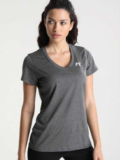 女士甜心领基础款T恤上衣，健身跑步瑜伽户外短袖T恤，蝴蝶印花休闲运动款