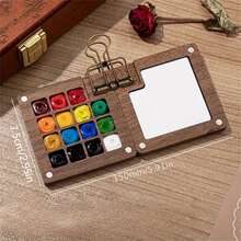 便携式口袋艺术家水彩套装，迷你木质网格颜料盒带调色盘，旅行写生套装包含水彩笔、颜料，随时随地激发您的艺术灵感 - 均碼 - 查看 4