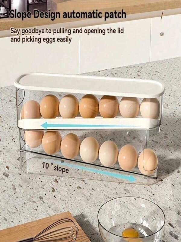1pc Double-Layer Refrigerator Rolling Egg Storage Box, Space-Saving Organizer For Fridge Side Door With Safety Compartment And Easy--Open Lid, Let Eggs Be Neat And Visible, Storage Rack Is Specially Designed For Kitchen Storage Of Egg Tray, Fresh-Keeping Box, Suitable Home Use On Easter Day, Convenient Space-Saving Design, Essential Container For Home Egg Storage (Color Style Random)