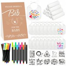 16/37 Pcs DIY Bibs Decorating Kit 16 White Bibs 10 Stencils 10 Fabric Markers 1  Game Sign - cổ điển - Xem 1