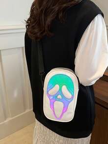 Halloween Ghost Face Print Ladies' Mobile Phone Wallet Laser Ladies' Shoulder Bag Crossbody Bag Ladies' Bag Skull Face Shopping Bag Suitable For Shopping And Taking Photos, Halloween Day Gift Mini Square Bag