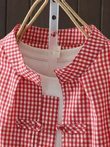 Vintage Plaid Button-Up Shirt For Women, Loose Fit, Slimming, Chinese Collar, Cardigan Style, Spring/Autumn