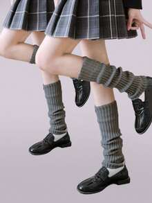 1双女士宽松针织大象图案过膝/及膝长袜，学院风，保暖百搭，适合搭配各种休闲服饰 | JK学院风腿套，芭蕾舞腿套，秋冬季，舒适保暖 - 灰色 - 查看 19