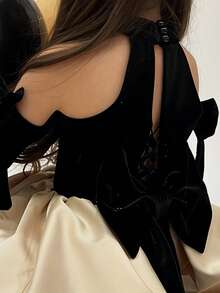 Young Girl Handmade Beaded Bow Party Elegant Grapefruit Dress, Princess Dress Suitable For Girls Birthday Party, Banquet, Ball, Evening Gown, Flower Girl, Bridesmaid Dress, Graduation, Pageant, Holiday Celebration - Black - View 3