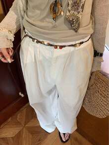 1pc Women's Coffee Color PU Leather Casual Handmade Beaded Decorative Waist Rope - Coffee - View 2
