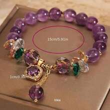 1pc Romantic Vintage Amethyst Bead Bracelet, Suitable For Daily Wear, Holiday Gifts, Jewelry Gifts