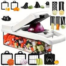 [Vegetable Slicer] 1 Set, 15in1, Vegetable Chopper, Multifunctional Fruit Slicer, Manual Food Grater, Vegetable Slicer, Cutter With Container, Onion Mincer Chopper, Household Potato Shredder, Kitchen Stuff, Kitchen Gadgets, Dorm Essentials Kitchen Accessories Carrot Chopper With Container Father Gift