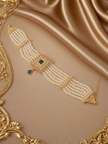 Herseygold 1 Set Of Faux Pearl Necklace And Earrings Set, Moroccan Gold-Plated Bride Jewelry Set - Gold - View 6