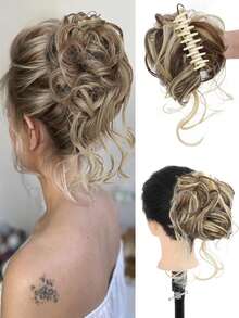 凌乱的爪夹发髻，合成马尾辫接发，适合女性日常佩戴